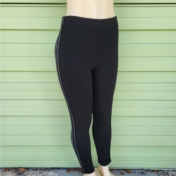 NWD ZARA Black LEGGING WITH BEADED STRIPE elastic waist SZ S - Picture 3 of 8